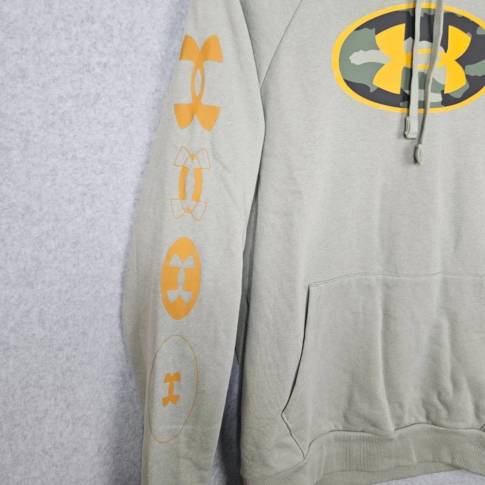 Under Armour Mens Size MedRival Fleece Graphic Hoodie Gray Camo Logo 1389361-504 - Picture 2 of 7